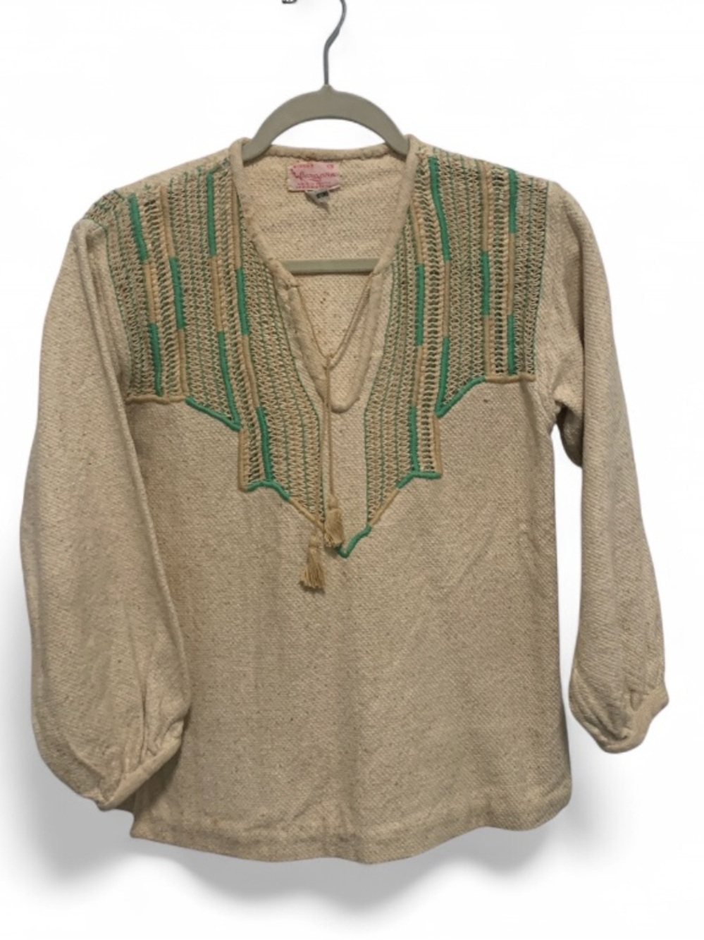 Pargara Bohemian Beige Embroidered Peasant Top